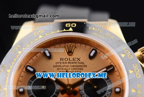 Rolex Daytona Clone Rolex 4130 Automatic Yellow Gold Case with Rose Gold Dial and Black Rubber Strap Black Subdials - 1:1 Original (BP) - Click Image to Close